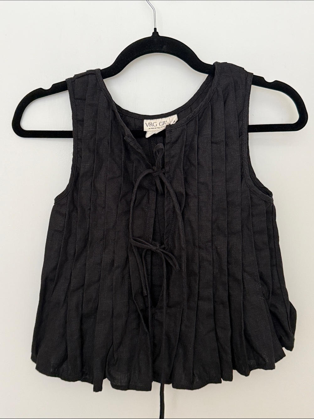 VRG GRL Black Pleated Lace-Up Tank Top